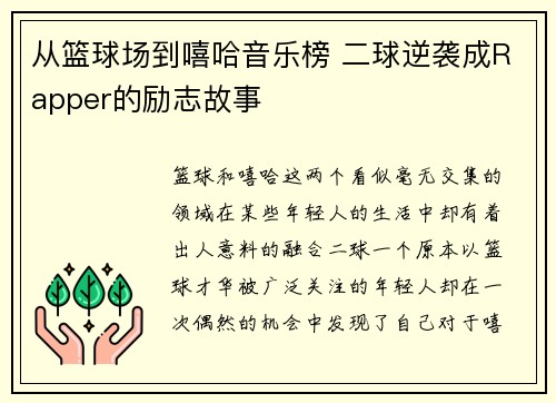 从篮球场到嘻哈音乐榜 二球逆袭成Rapper的励志故事
