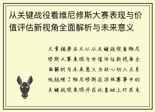 从关键战役看维尼修斯大赛表现与价值评估新视角全面解析与未来意义